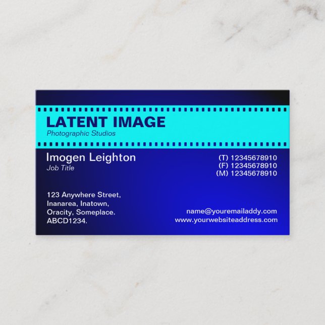 Film Strip Header - Cyan and Shaded Blue Business Card (Front)