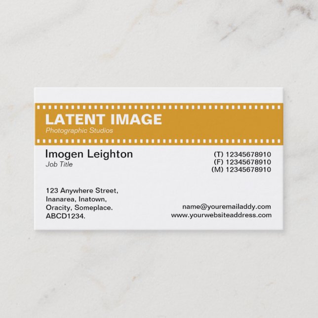 Film Strip Header - Golden and White Business Card (Front)