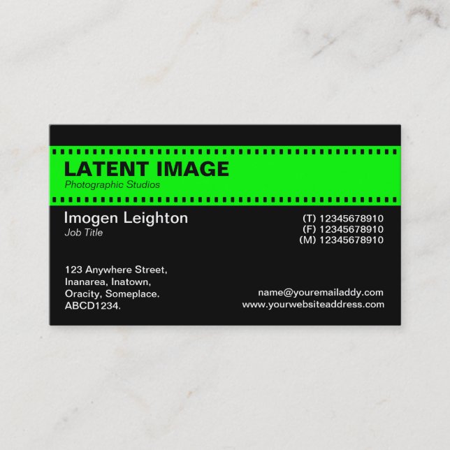 Film Strip Header - Green with Black Business Card (Front)