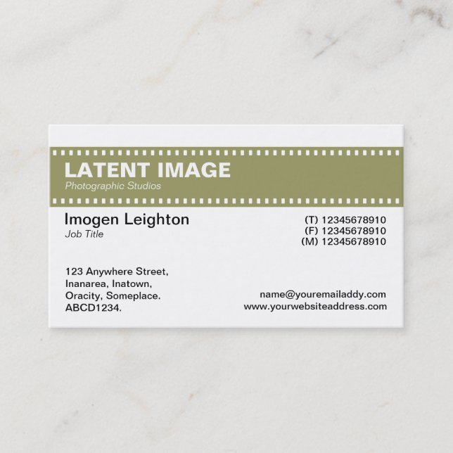Film Strip Header - Khaki and White Business Card (Front)