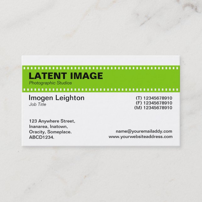 Film Strip Header - Martian Green and White Business Card (Front)