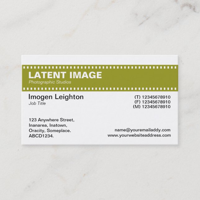 Film Strip Header - Olive Green and White Business Card (Front)