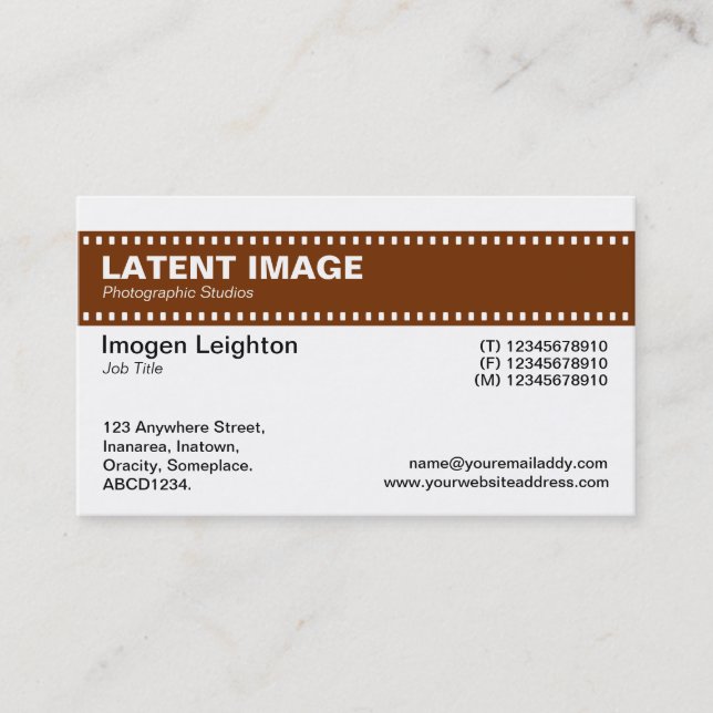 Film Strip Header - Walnut and White Business Card (Front)