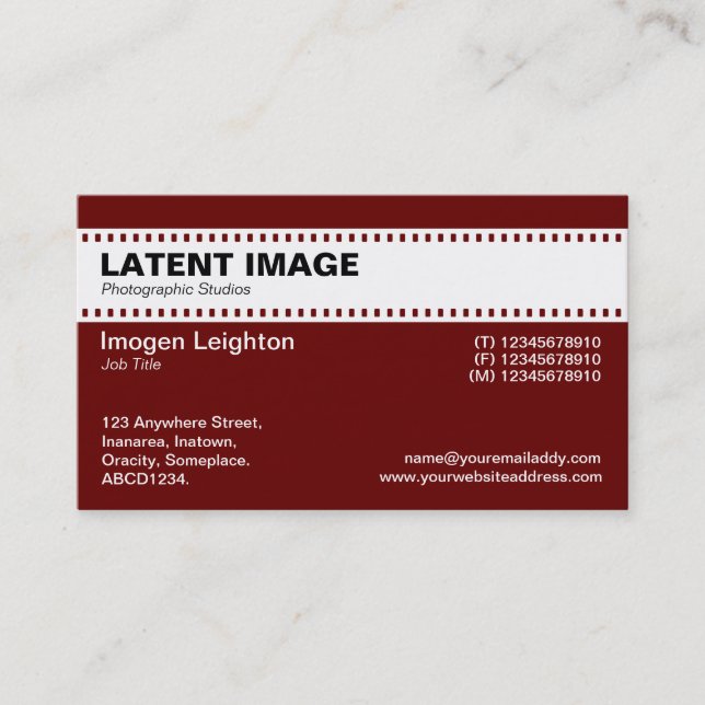 Film Strip Header - White with Ruby Business Card (Front)