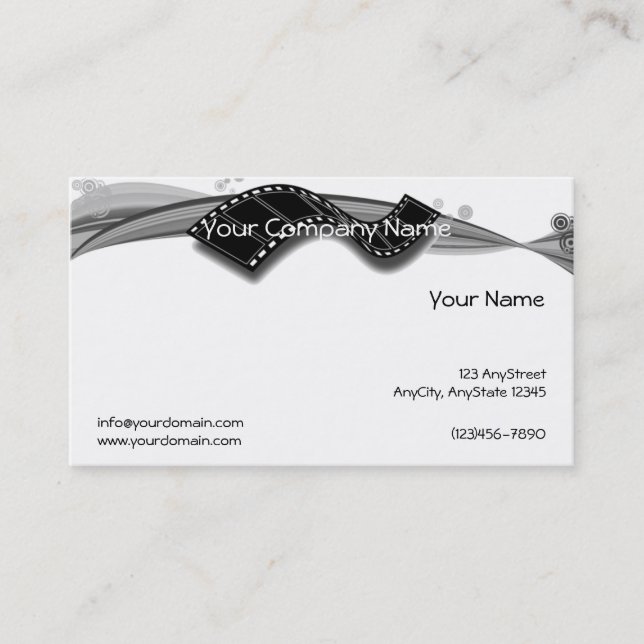 Film Strip on Black and White Ribbon Background Business Card (Front)