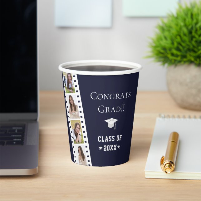 Filmstrip Four Photo Collage Graduation | Blue Paper Cups (Insitu)