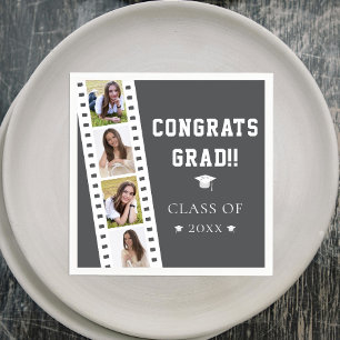 Filmstrip Four Photo Collage Graduation Grey Napkin