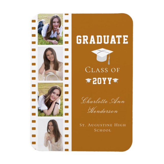 Filmstrip Four Photo Collage Graduation | Orange Magnet (Vertical)