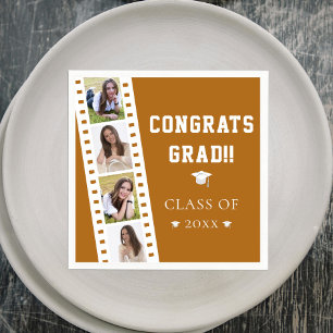 Filmstrip Four Photo Collage Graduation Orange Napkin
