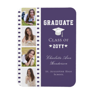Filmstrip Four Photo Collage Graduation Purple Magnet