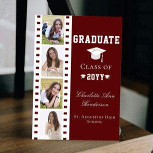Filmstrip Four Photo Collage Graduation   Red Invitation