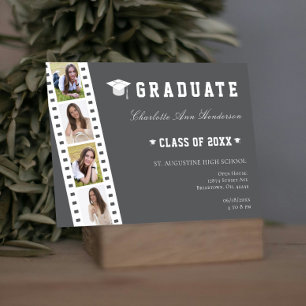 Filmstrip Four Photo Collage Open House   Grey Invitation