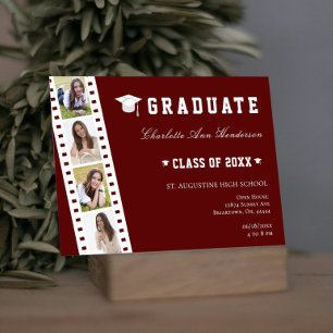 Filmstrip Four Photo Collage Open House   Red Invitation