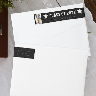 Filmstrip Photo Collage Graduation Address Black Wrap Around Label