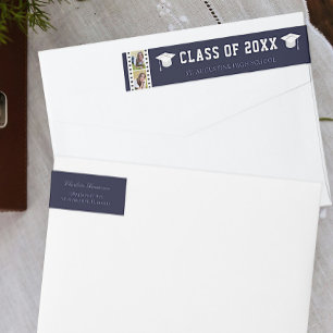 Filmstrip Photo Collage Graduation Address Blue Wrap Around Label