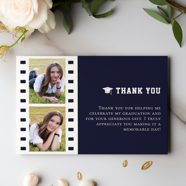 Filmstrip Photo Collage Graduation Blue Thank You (Blue Filmstrip Photo Collage Graduation Thank You Cards)