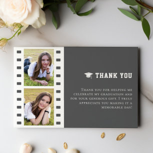 Filmstrip Photo Collage Graduation   Grey Thank You Card