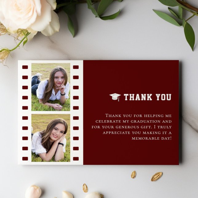 Filmstrip Photo Collage Graduation Red Thank You (Red Filmstrip Photo Collage Graduation Thank You Cards)