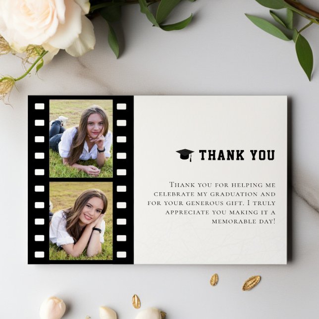 Filmstrip Photo Collage Graduation Thank You Card (White Filmstrip Photo Collage Graduation Thank You Cards)