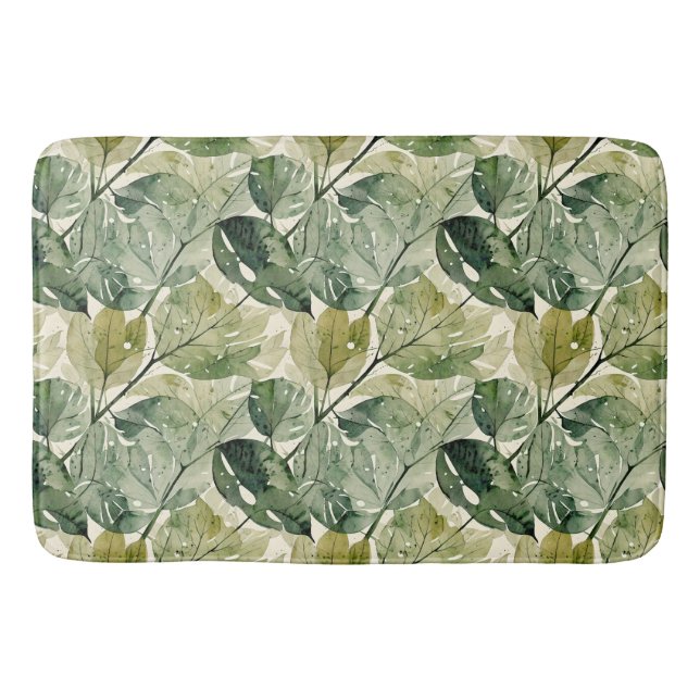 Filmy Leaves in Sage and Teal Bath Mat (Front)