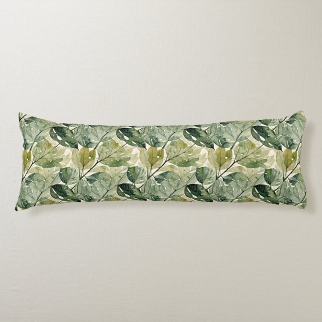 Filmy Leaves in Sage and Teal Body Cushion (Front)