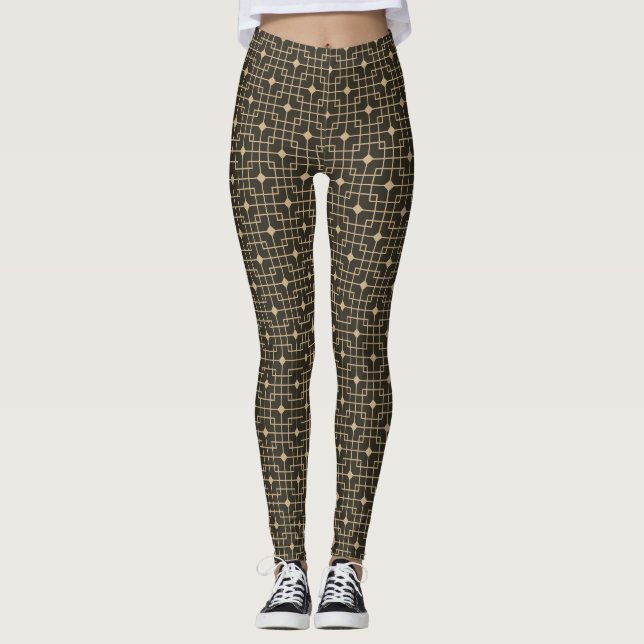 Filtered Cubes And Cubics Pointed Chinese Pattern Leggings (Front)