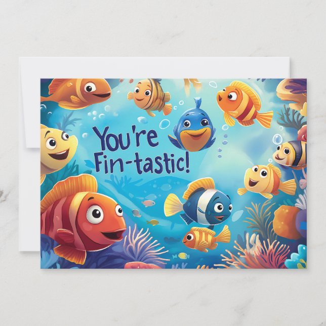 Fin-tastic Kid Friendly Valentine's Day Holiday Card (Front)