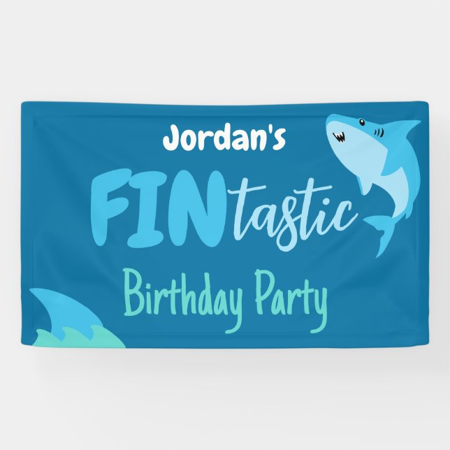 Fin-tastic Shark Birthday Party Kids Under The Sea Banner (Horizontal)