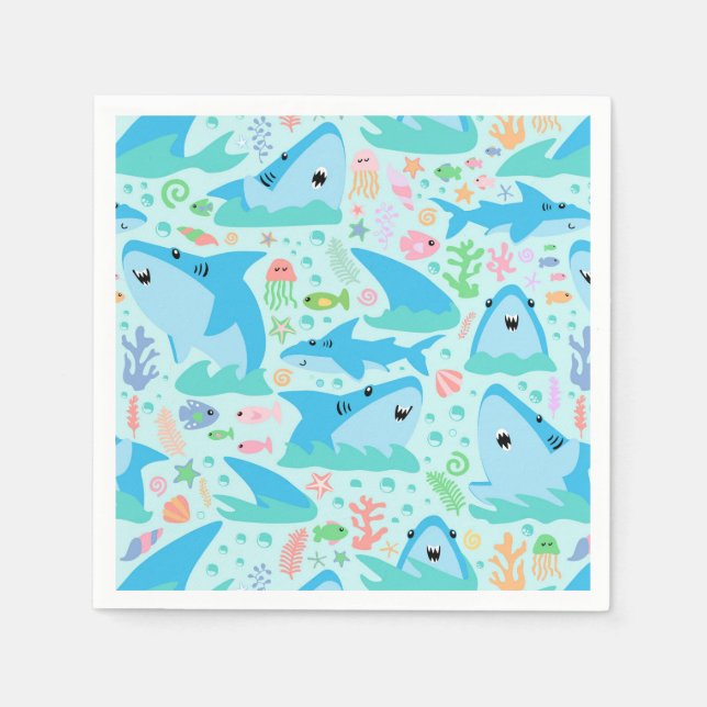 Fin-tastic Shark Birthday Party Kids Under The Sea Napkin (Front)