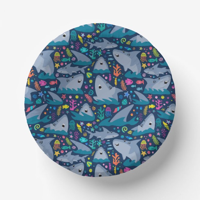 Fin-tastic Shark Birthday Party Kids Under The Sea Paper Plate (Front)