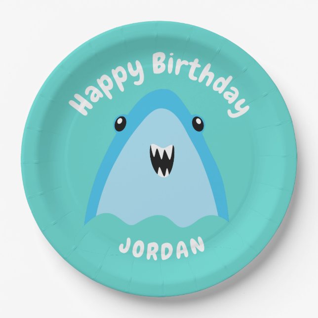 Fin-tastic Shark Birthday Party Kids Under The Sea Paper Plate (Front)