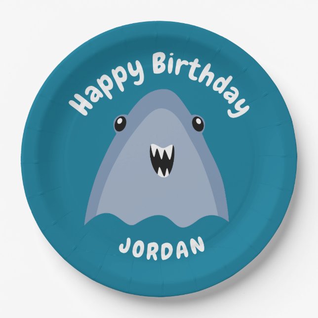 Fin-tastic Shark Birthday Party Kids Under The Sea Paper Plate (Front)