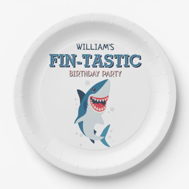Fin-tastic Shark Ocean Birthday  Paper Plate (Front)
