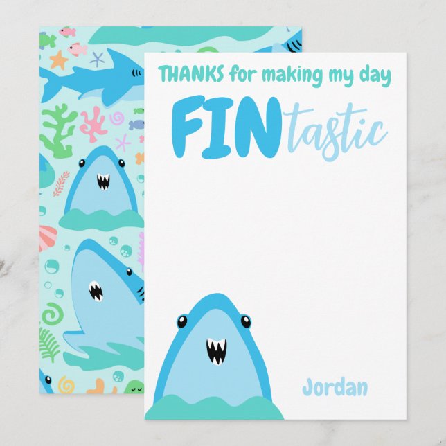 Fin-tastic Shark Thank You Kids Under The Sea Invitation (Front/Back)