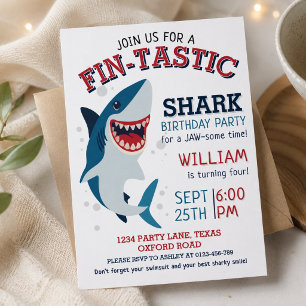 Fin-tastic Smiling Shark Kids Birthday Invitation