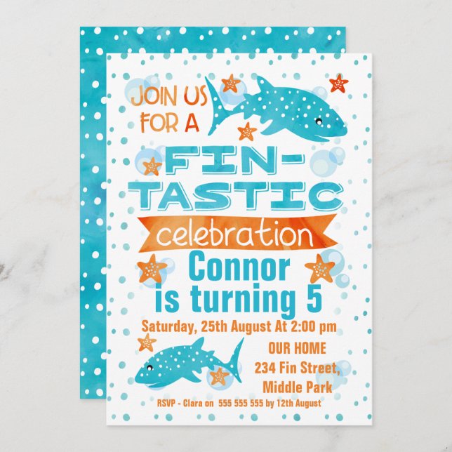 Fin-tastic Whale Shark Birthday Invitation (Front/Back)