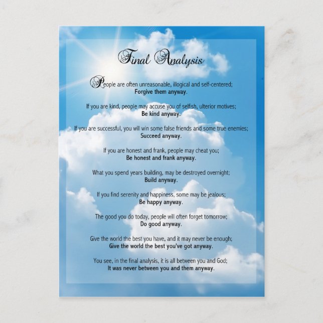 Final Analysis: "Do It Anyway" Postcard (Front)