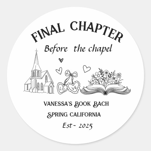 Final Chapter Before the Chapel Book Bachelorette  Classic Round Sticker (Front)