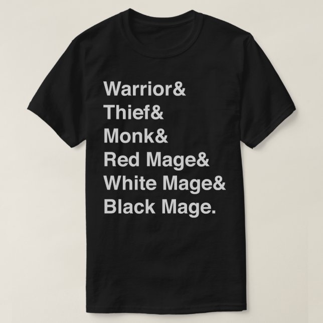 Final Fantasy Warriors Of Light List White Text T-Shirt (Design Front)