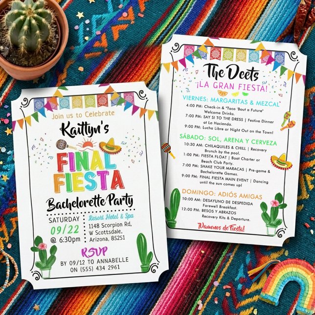 Final Fiesta Bachelorette Weekend Party Itinerary Invitation (Creator Uploaded)