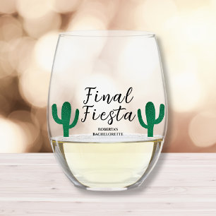 Final Fiesta Cactus Bachelorette Party Favour Stemless Wine Glass