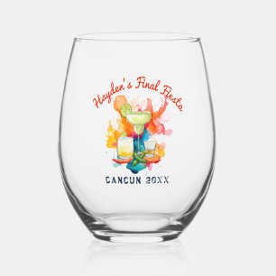 Final Fiesta Cancun Tropical Bachelorette Party Stemless Wine Glass