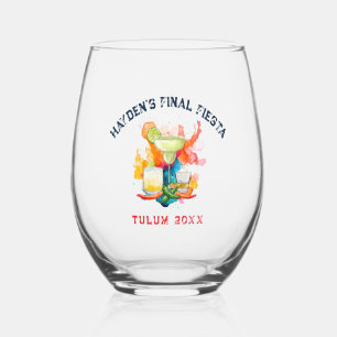 Final Fiesta Tulum Mexico Tropical Bachelorette Stemless Wine Glass