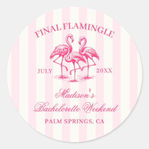 Final Flamingle Pink Striped Bachelorette Classic Round Sticker