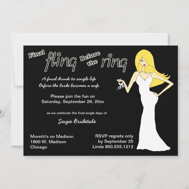 Final Fling Before The Ring Blonde Haired Bride Invitation (Front)
