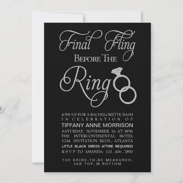 Final Fling Faux Glitter Bachelorette Party Invitation (Front)