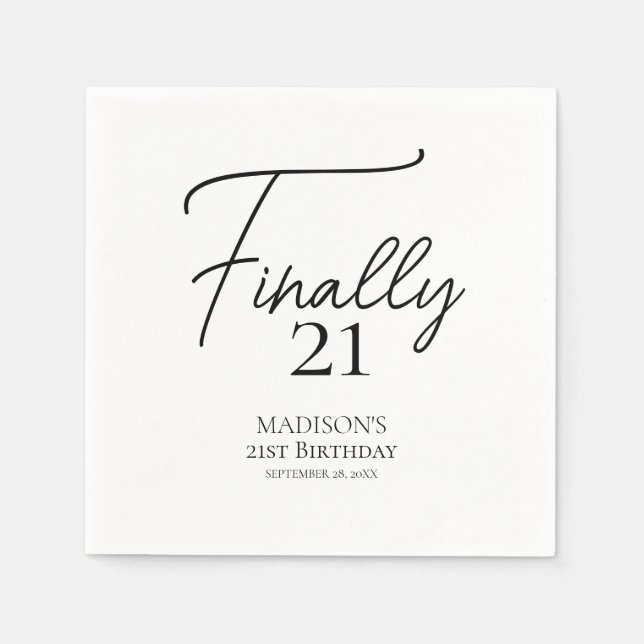 Finally 21 Black & White 21st Birthday Napkin (Front)