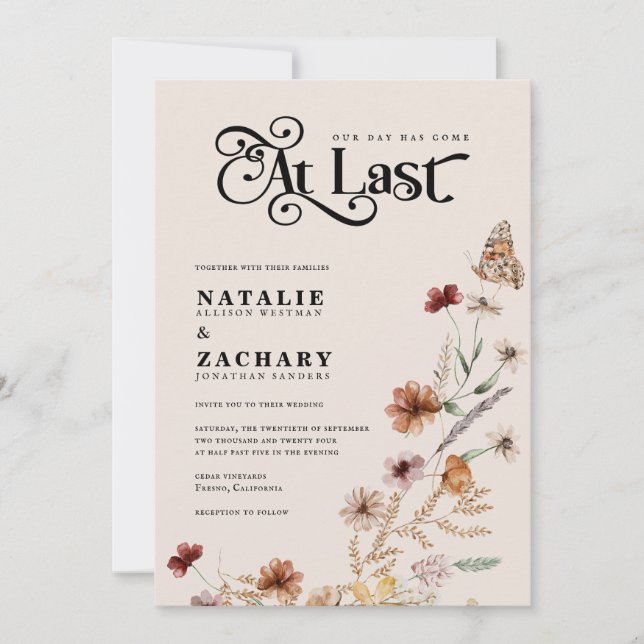 Finally At Last Boho Wildflower Wedding Invitation (Front)