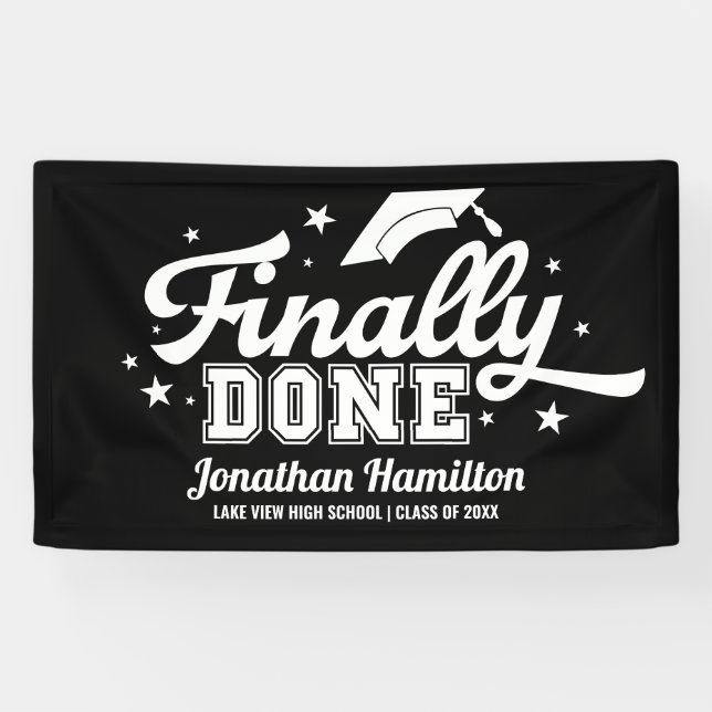Finally Done Black Graduation Party Banner (Horizontal)