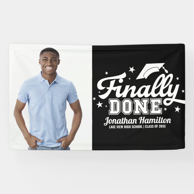 Finally Done Black Graduation Party Photo Banner (Horizontal)